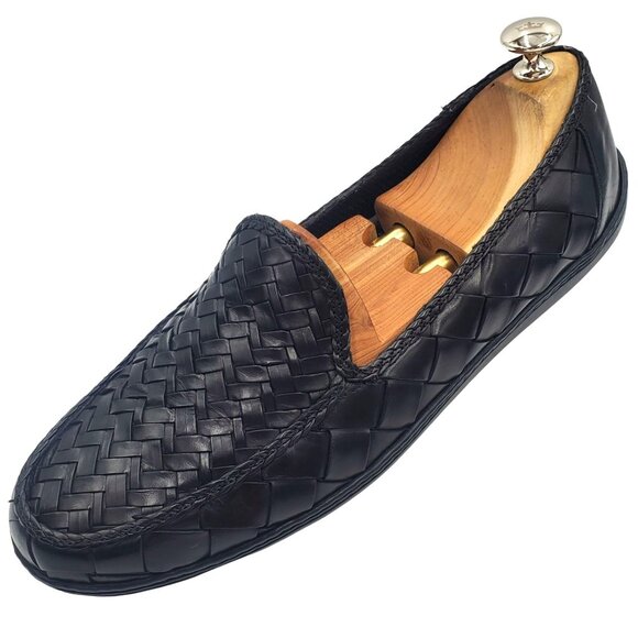 Italy Bragano Cole Haan Men's size 9 Black Woven Leather Loafer Dress Shoes - Picture 6 of 11